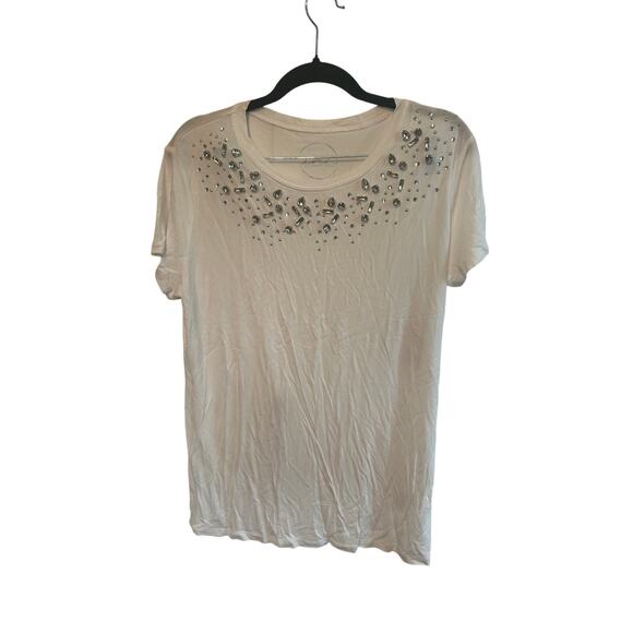 Inc White Jeweled Tee Large NWT - Picture 1 of 4